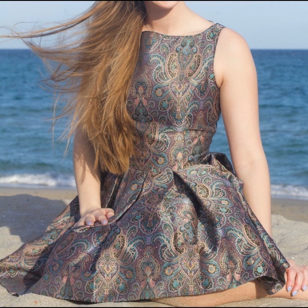 BB Dakota Gray Paisley Fit and Flare Dress - worn once
